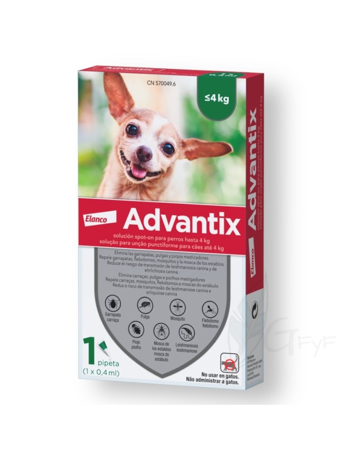 Pipette antiparasitaire unidose Advantix inférieure à 4Kg Elanco