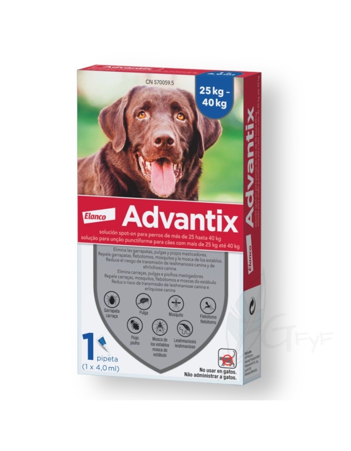 Pipeta antiparasitária de dose única Advantix 25Kg-40kg Elanco